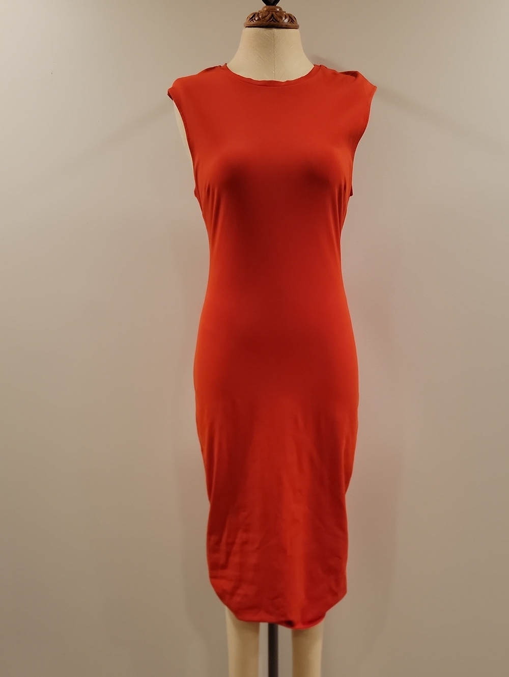 Zara Sleeveless Red Fire Orange Midi Dress